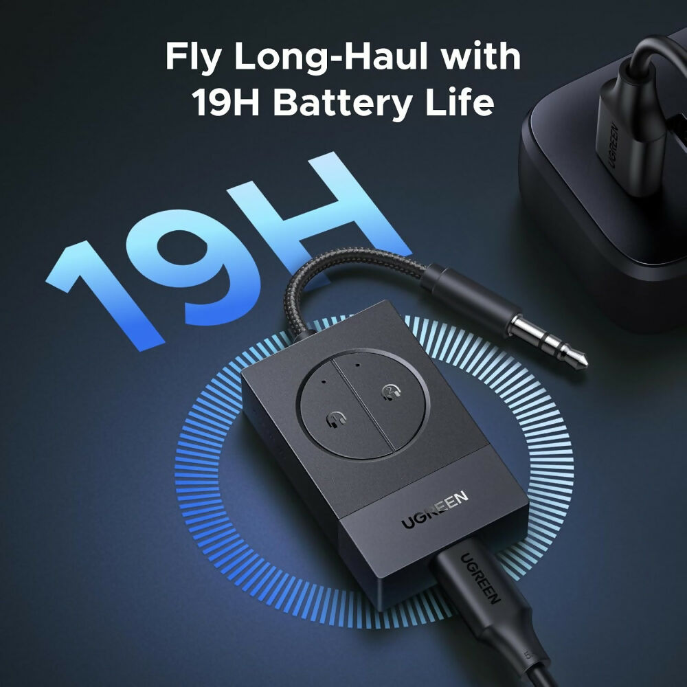 UGREEN Airplane BT 5.4 Audio Transmitter, Dual Pairing, 19H Battery & 3.5mm AUX / Flight Jack, TVs & Treadmills - BT305 65706