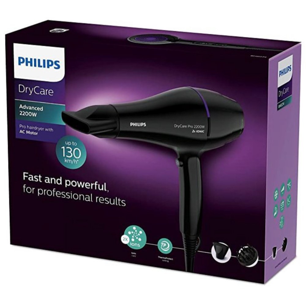 Philips, Hair Dryer Pro 2200W Ac Motor Up To 130 Km/H Drying, 2X Ionic Care (Philips Official Warranty)