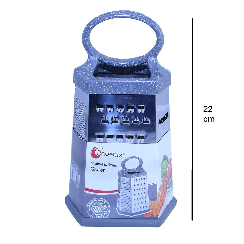 Phoenix, Stainless Steel Grater with 6 Sides - Vegetable Chopper, Available in Different Colors