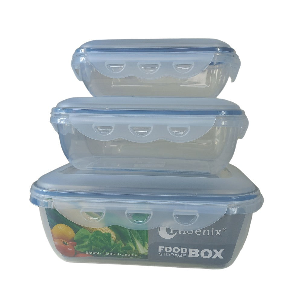 Phoenix, Food Container 3 Pcs Set With Clips Lid, Available in Different Sizes
