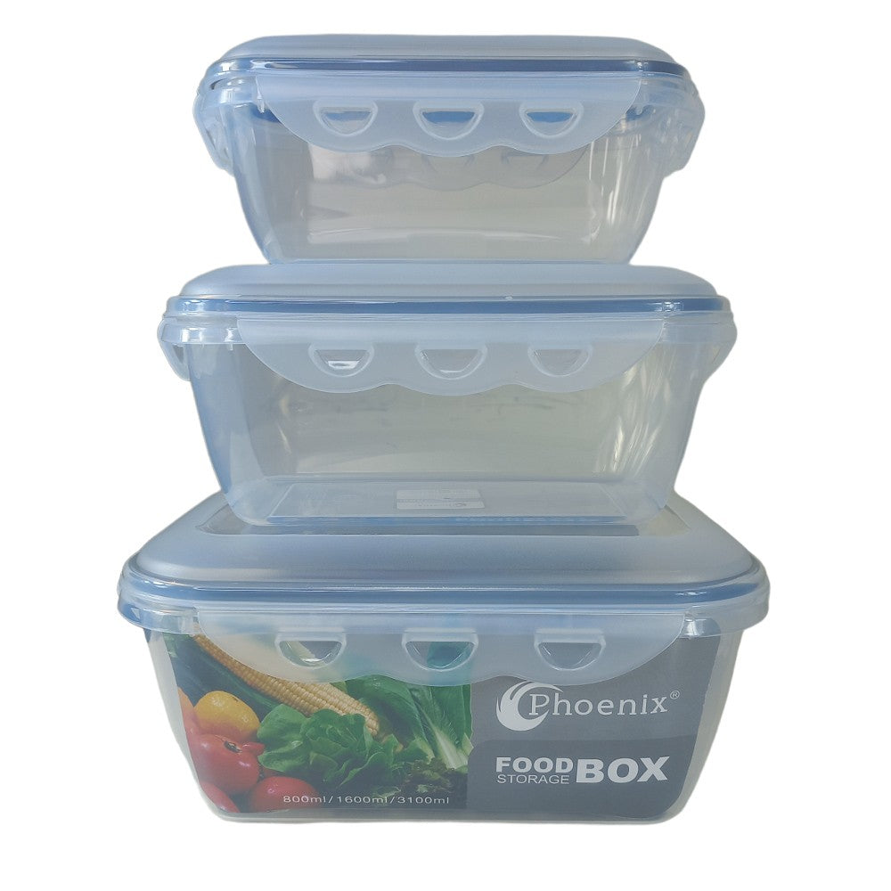 Phoenix, Food Container 3 Pcs Set With Clips Lid, Available in Different Sizes