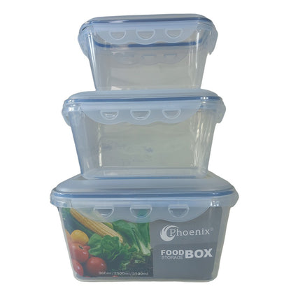 Phoenix, Food Container 3 Pcs Set With Clips Lid, Available in Different Sizes