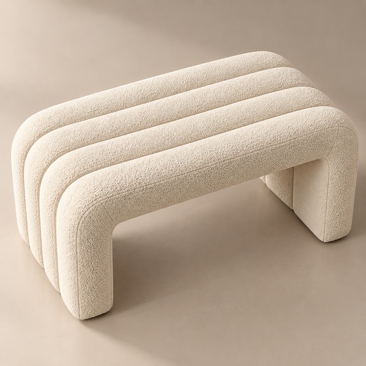 Cream Bouclé Sculptural Bench | BNCH764045W