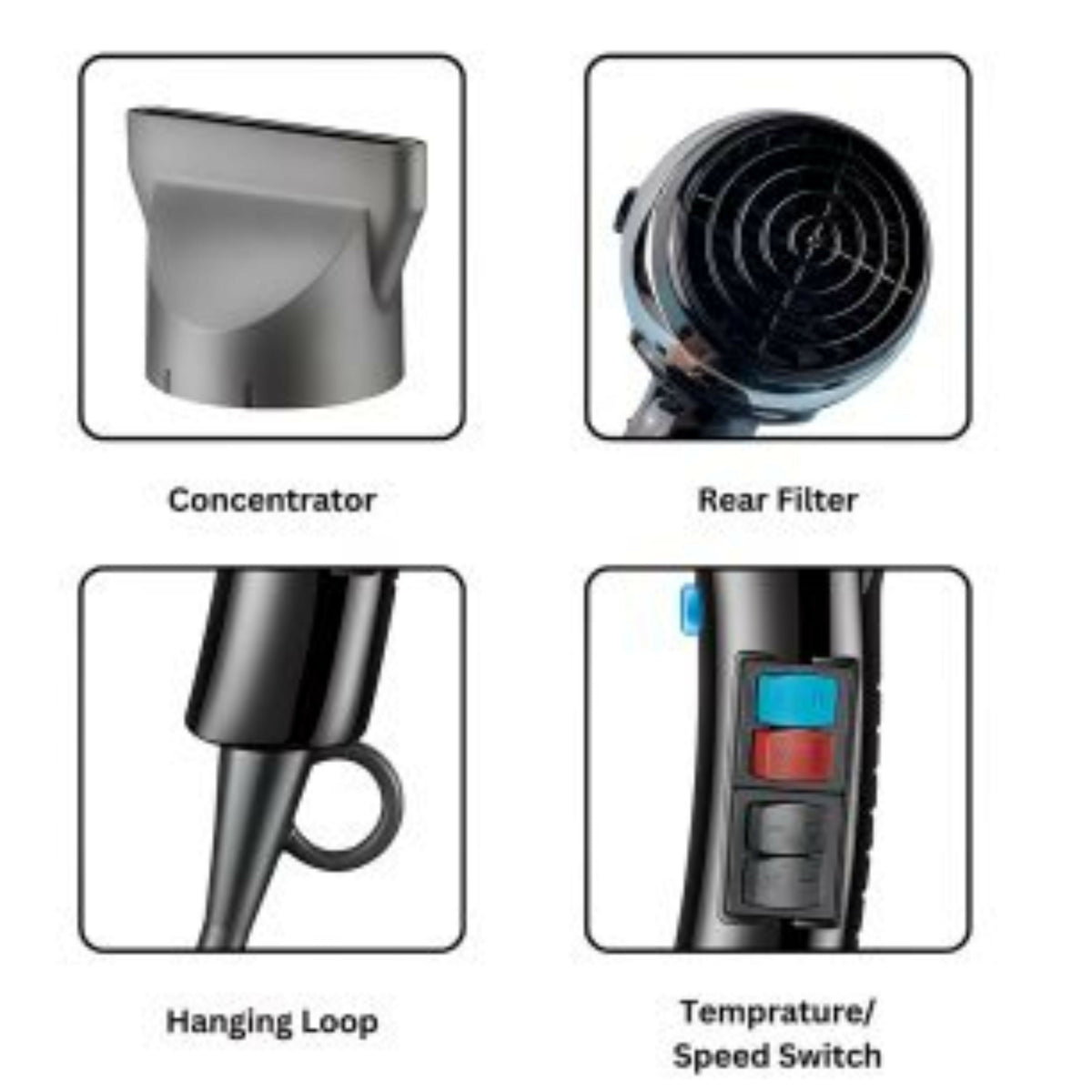 V-465 Hair Dryer 20000-2400W for Smooth & Healthy Finish Perfect Drying Power with Negative Ion Technology, Multiple Heat & Speed Settings, Integrated Attachments for Fast and Efficient Hair Styling