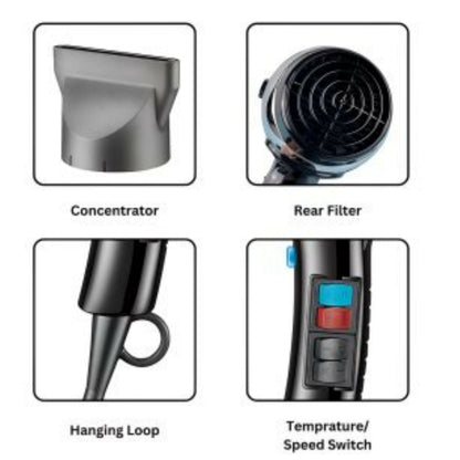 V-465 Hair Dryer 20000-2400W for Smooth & Healthy Finish Perfect Drying Power with Negative Ion Technology, Multiple Heat & Speed Settings, Integrated Attachments for Fast and Efficient Hair Styling