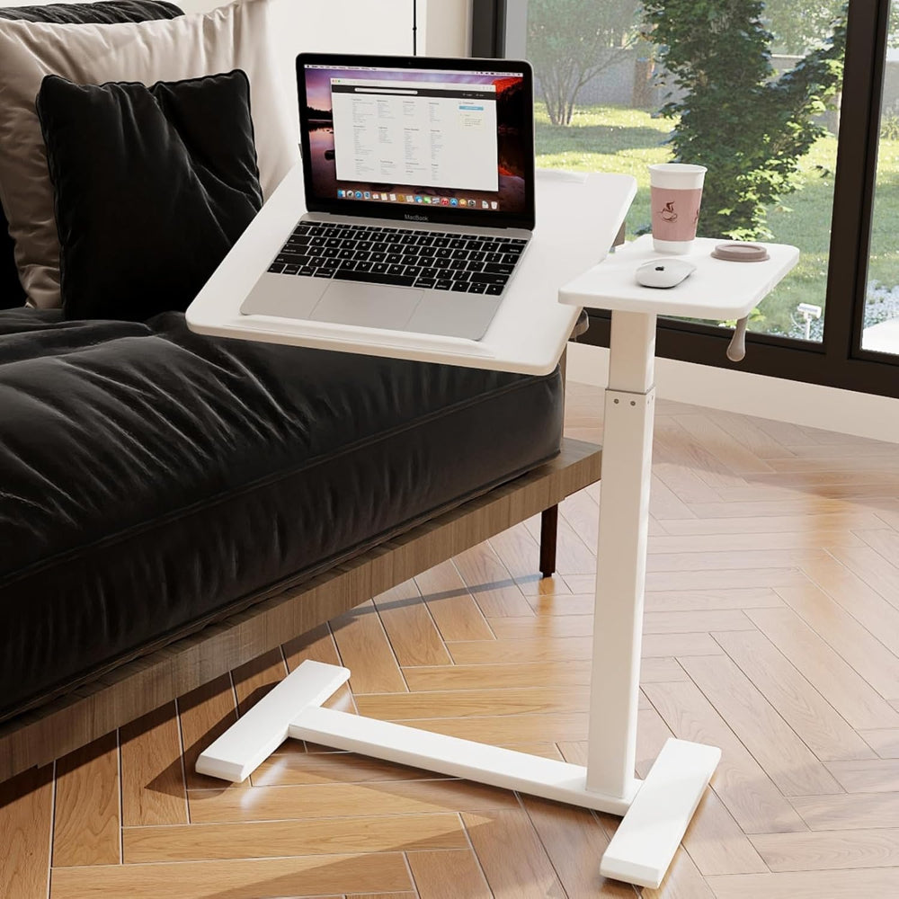 Premium Heavy-Duty Adjustable Overbed Table with Pneumatic Tilt Desktop, Mobile Laptop Desk with Hidden Wheels - SB61