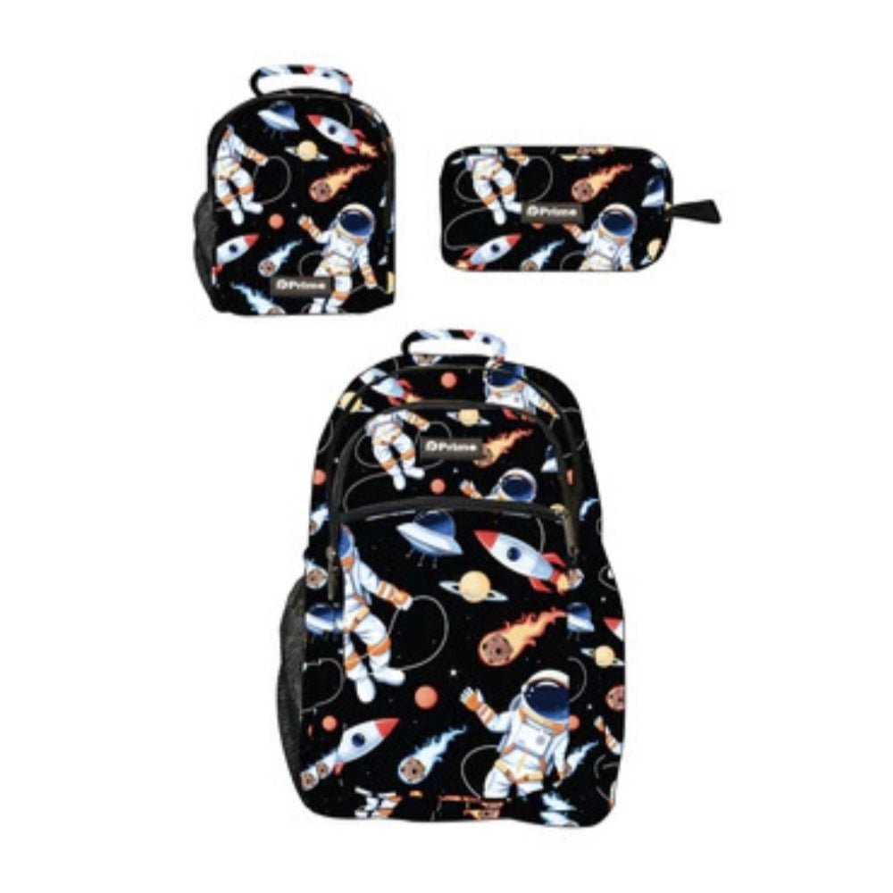 Primebag, 3Pcs Personalized School Backpack Set With Luminous Students Bookbag Lunch Bag Pencil Bag, Astro