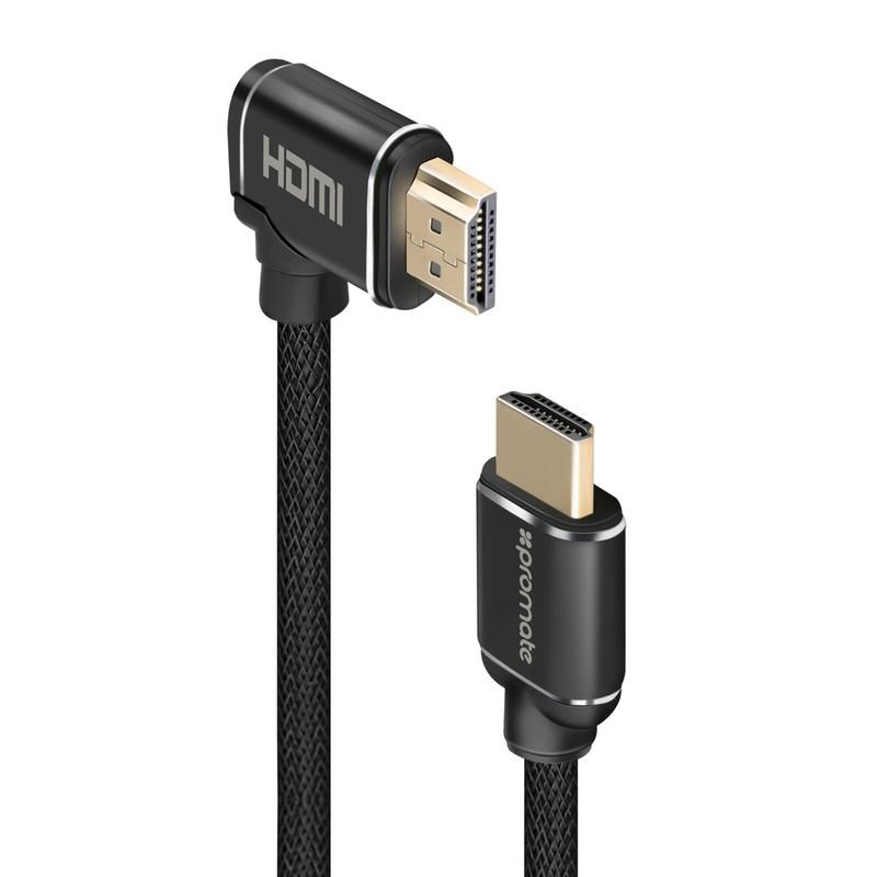 Promate, High Definition Right Angle 4K HDMI Audio Video Cable, Black