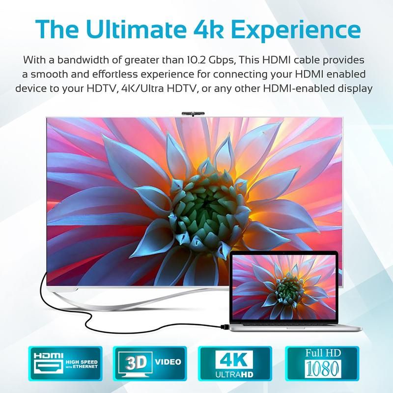 Promate, High Definition Right Angle 4K HDMI Audio Video Cable, Black