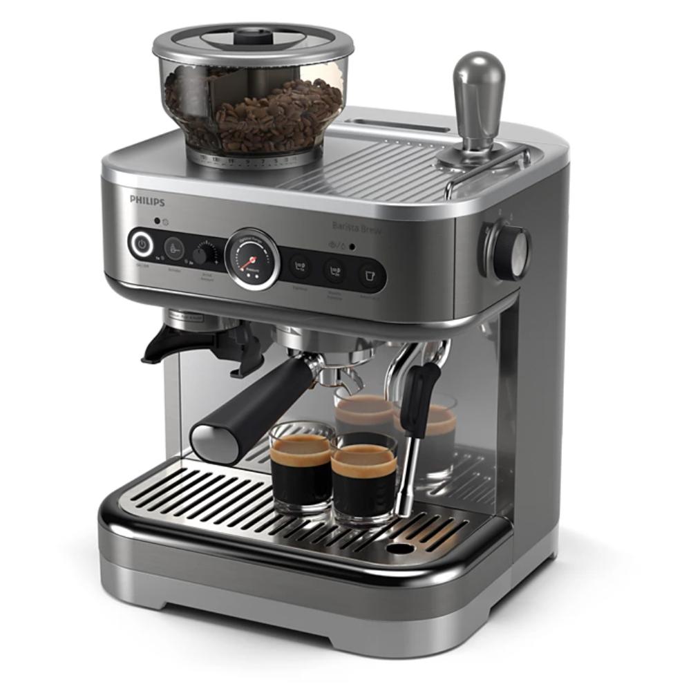 Philips Barista Brew Semi Automatic Espresso Machine - Single & Double Espresso + Americano Button, 280g Dual Bean Container, Intuitive Guidance, Calibrated Tamping, Metal Cappuccino, PSA3228