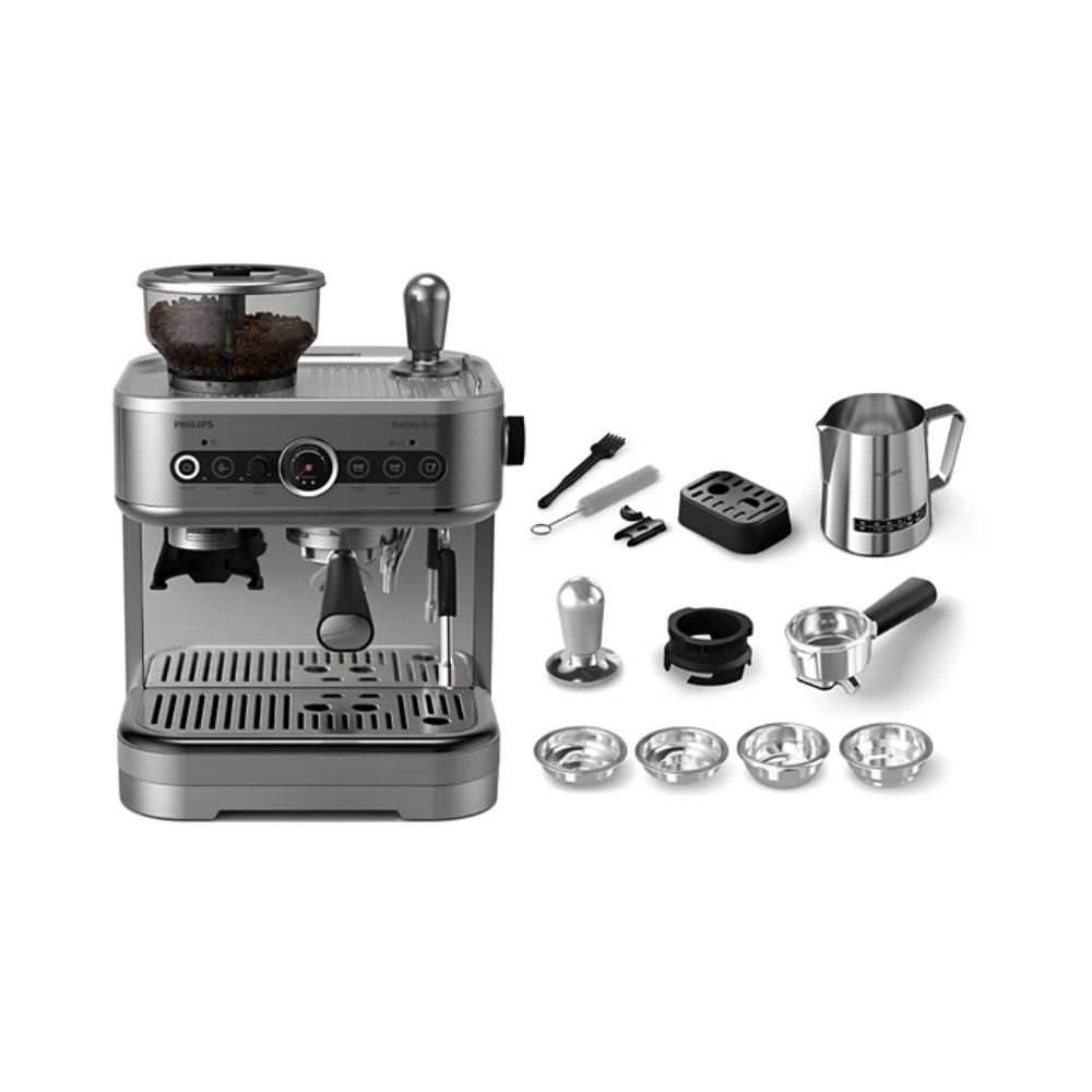 Philips Barista Brew Semi Automatic Espresso Machine - Single & Double Espresso + Americano Button, 280g Dual Bean Container, Intuitive Guidance, Calibrated Tamping, Metal Cappuccino, PSA3228