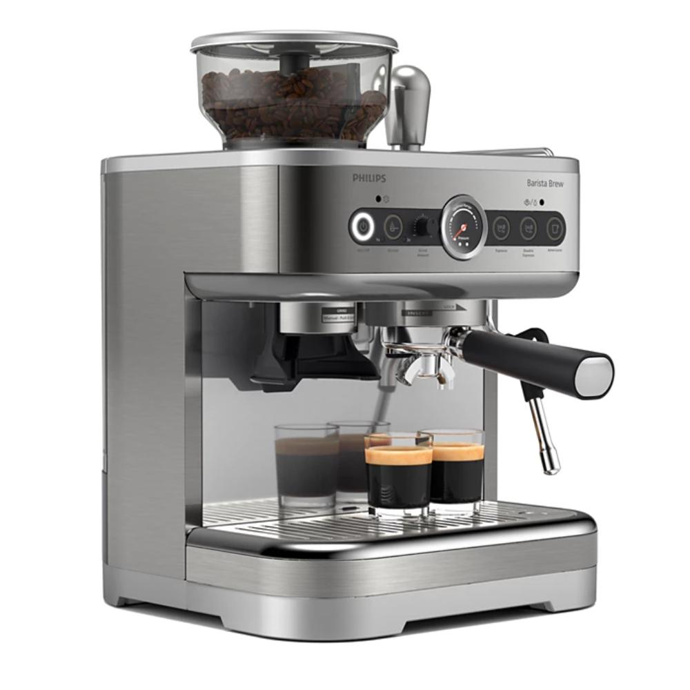 Philips Barista Brew Semi Automatic Espresso Machine - Single & Double Espresso + Americano Button, 280g Dual Bean Container, Intuitive Guidance, Calibrated Tamping, Metal Cappuccino, PSA3228