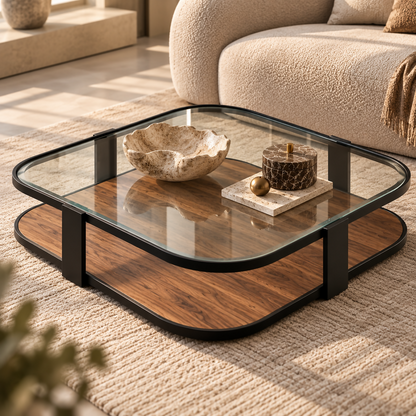 Luna Glass & Walnut Coffee Table | S08