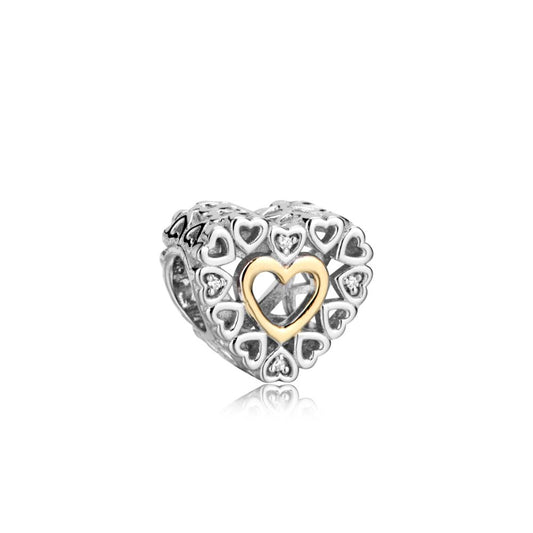 Polo Exchange, Woman Jewelries, Sterling Silver & 14K Yellow Gold Plating & Cubic Zircon Heart Charm