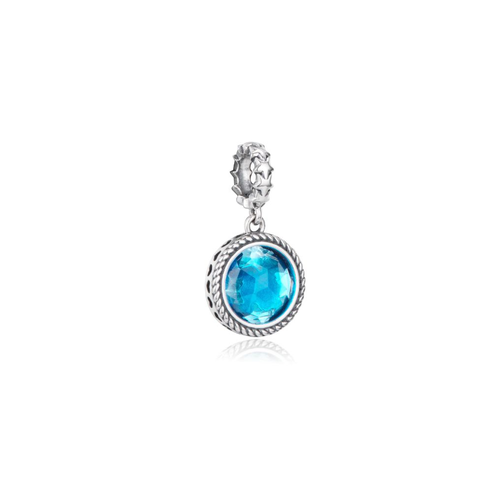 Polo Exchange, Woman Jewelries, Sterling Silver &Blue Glass Stone Charm