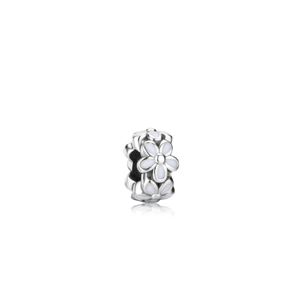 Polo Exchange, Woman Jewelries, Sterling Silver & White Enamel Flower Charm