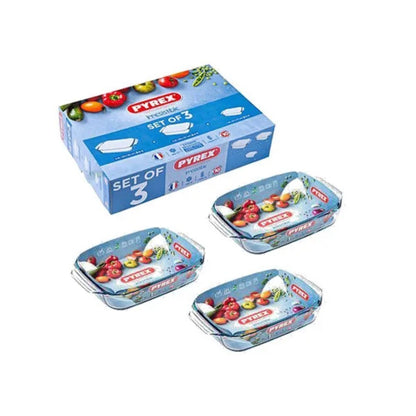 Pyrex, Set 3 Rectangular Roasters 31X20/35X23/39X25
