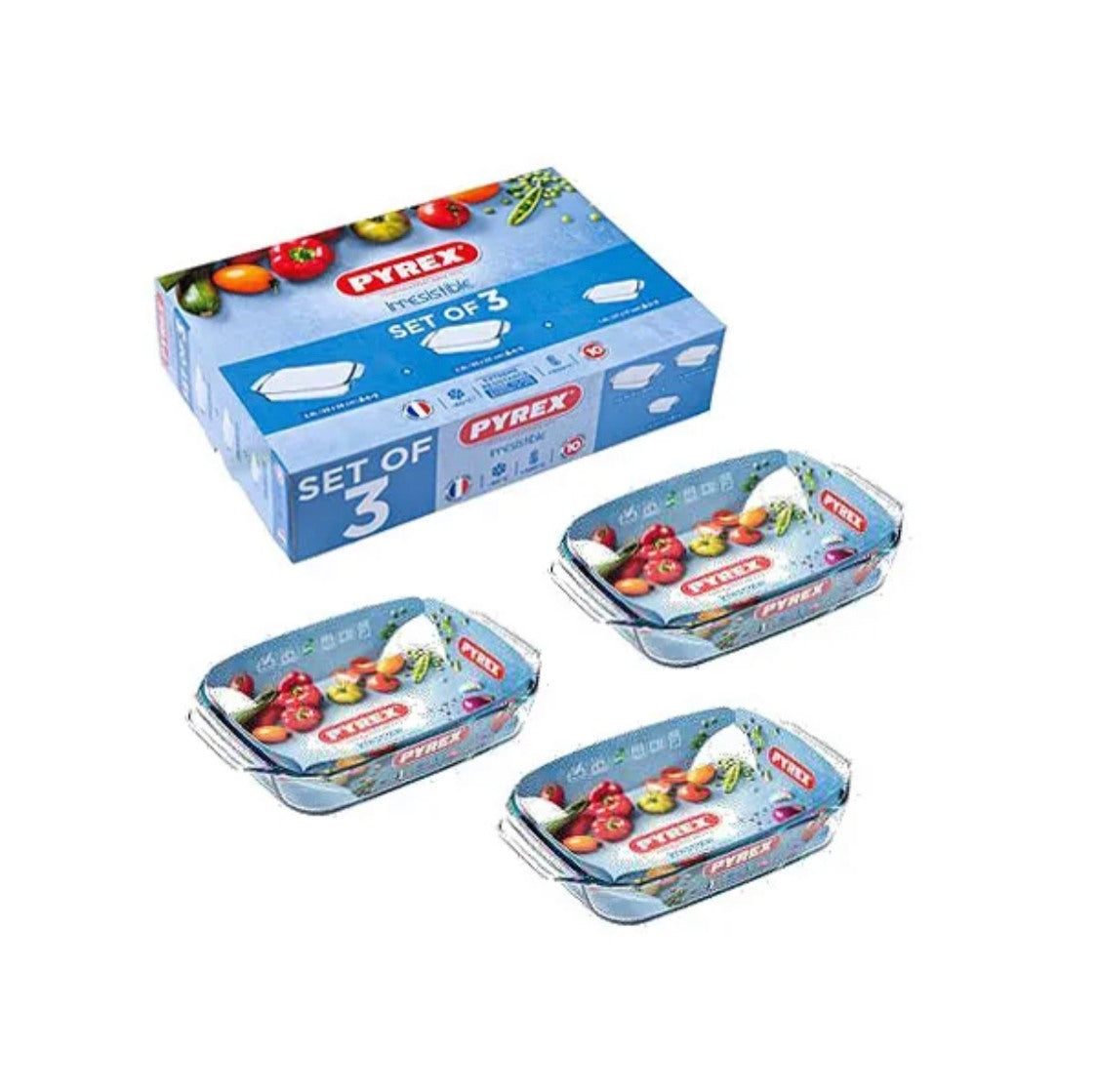 Pyrex, Set 3 Rectangular Roasters 31X20/35X23/39X25