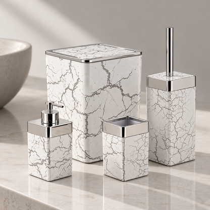 Carrara White Marble-Effect Bathroom Accessories Set – 4 Pieces | MA009