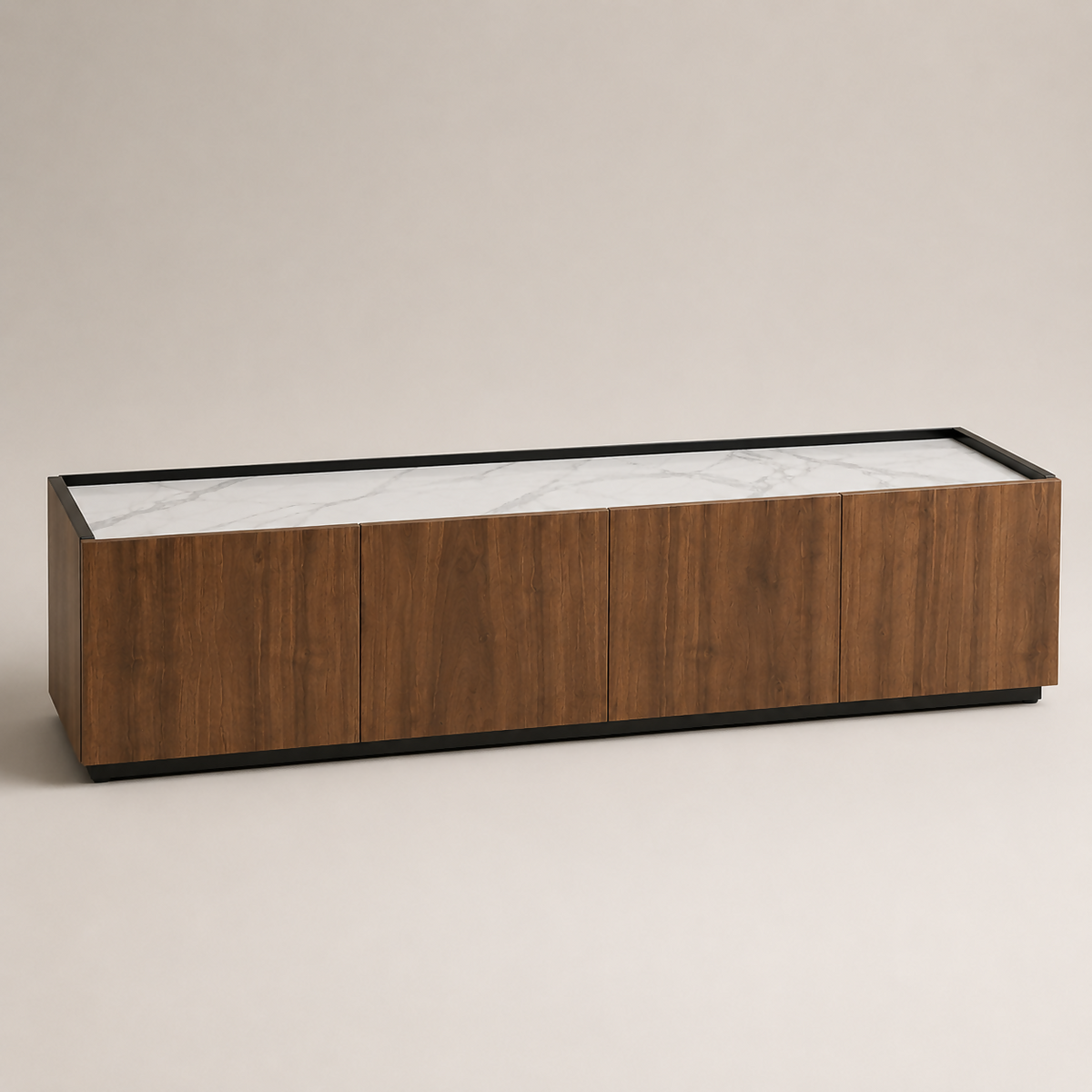 Verona TV Unit – Walnut Wood & Marble-Inspired Wood Finishp | HS96