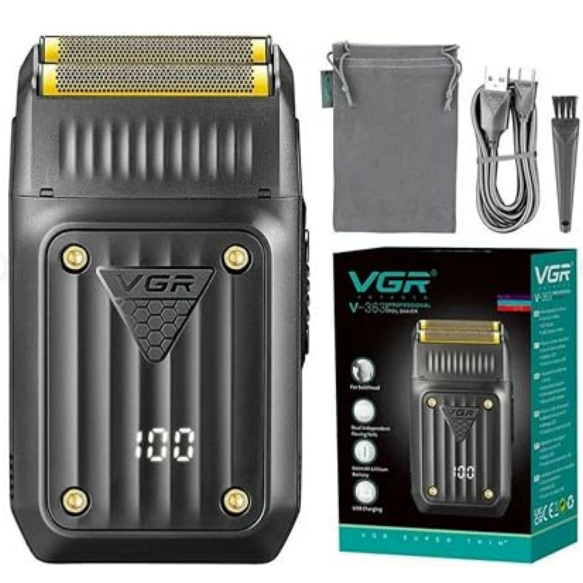 VGR V-363 Electric Foil Shaver Men - Cordless Rechargeable via USB-C Razor 80 Min Battery