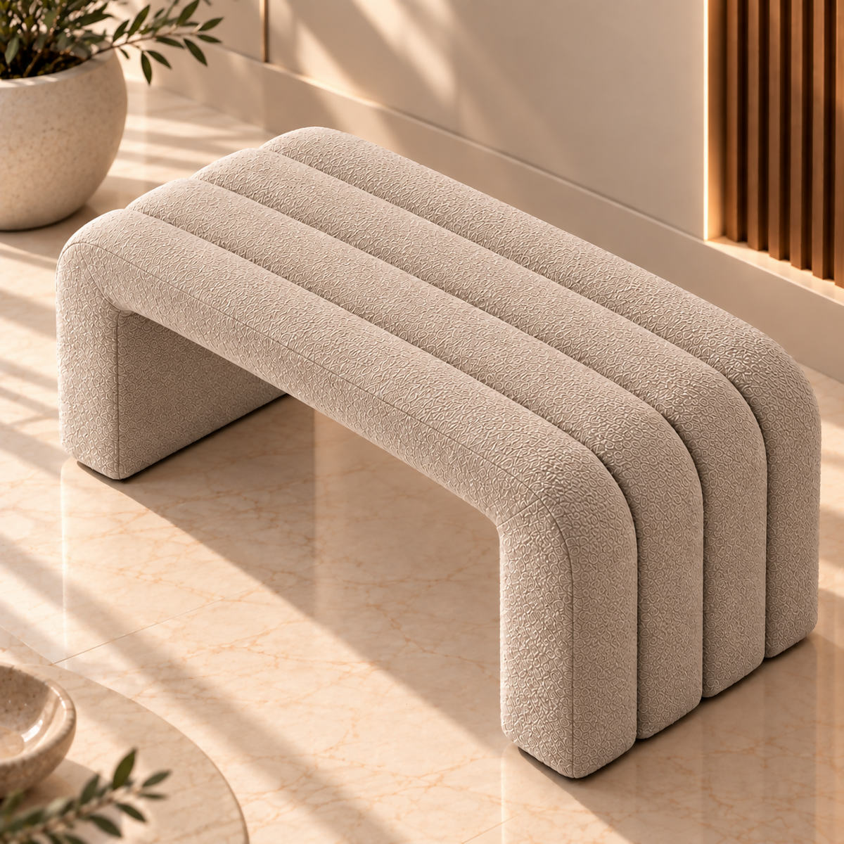 Beige Bouclé Sculptural Bench | BNCH764045B