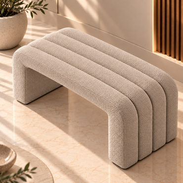 Beige Bouclé Sculptural Bench | BNCH764045B