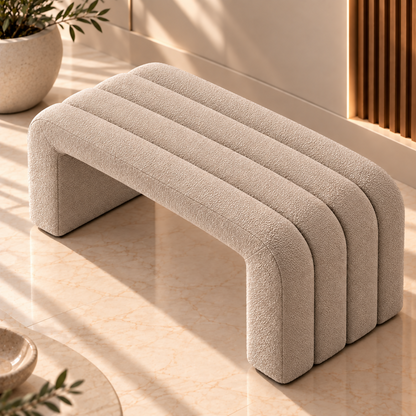 Beige Bouclé Sculptural Bench | BNCH764045B