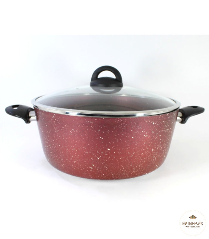 Reinhaus, Red Aluminium Non Stick, Teflon Granite Outside and Inside 30 cm Granite Deep Pot with Lid Color Red