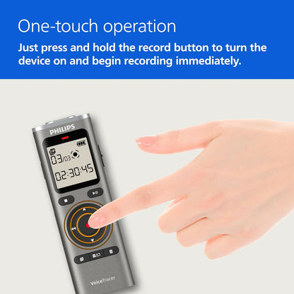 Philips DVT1170 VoiceTracer, Audio Recorder, 8GB, Micro SD Card Slot, 360° Microphone for Excellent Sound