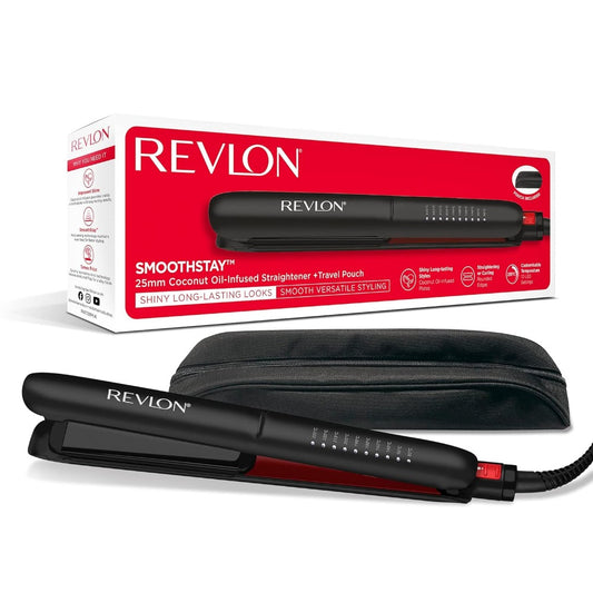 Revlon, Smoothstay 25mm Hair Straightener With Coconut Oil Infusion + Travel Bag, RVST2211PE