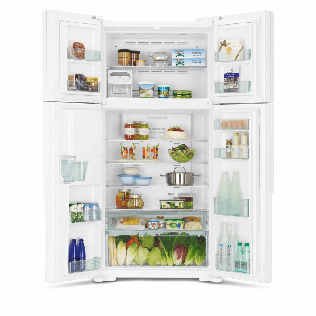 Hitachi Top Mount 760L Gross 4 Doors Premium Refrigerator, Inverter Compressor, with Water Dispenser, Glass White, RW760PK7GPW