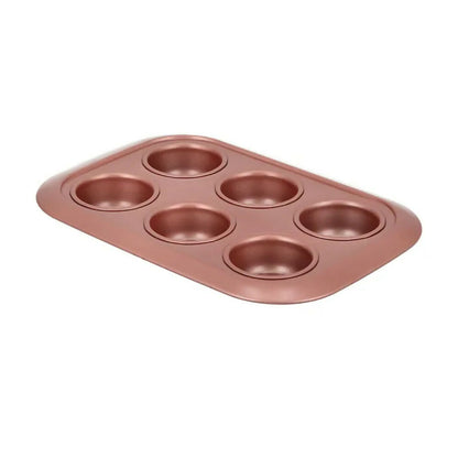 Betty Crocker Non-Stick Baking Muffin Pan 6 Cups 30.5cm, Durable Materials, Easy To Clean [Rose], BC1064