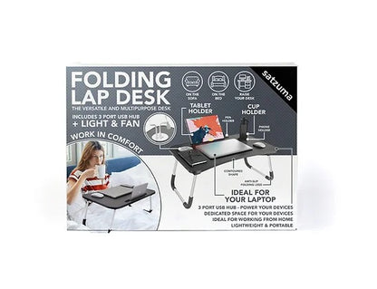 Satzuma, Folding Lap Desk 60x40cm With 3-Usb Hub+Light & mini Fan #Fld-001.