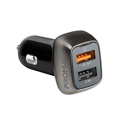 Promate, Qc 3.0 Car Charger With 30 Watt Dual Usb Ports