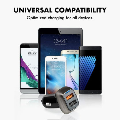 Promate, Qc 3.0 Car Charger With 30 Watt Dual Usb Ports