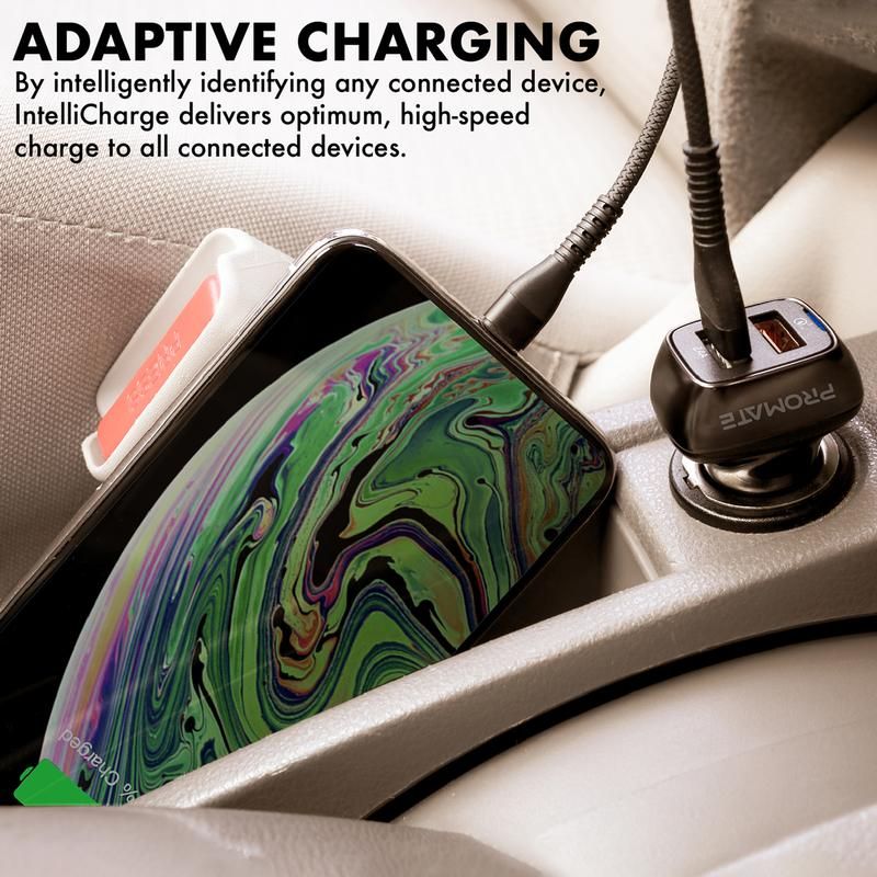 Promate, Qc 3.0 Car Charger With 30 Watt Dual Usb Ports