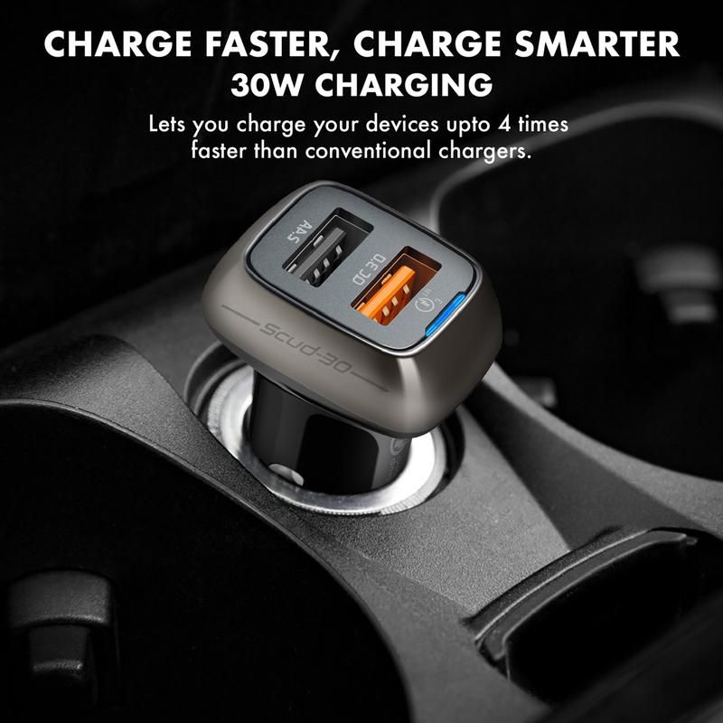 Promate, Qc 3.0 Car Charger With 30 Watt Dual Usb Ports