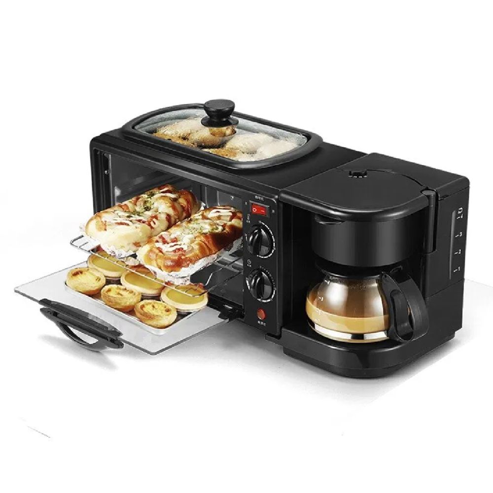 Sonifer, 3 In 1 Breakfast Maker 1050-1250W: 7.0L Oven + Grill Pan With Glass Lid + 6-Cup