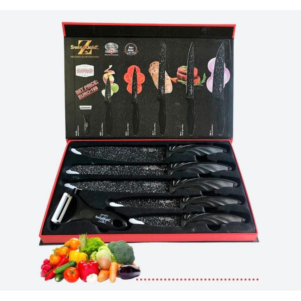 Swiss Gold, Set 5 Pieces knives, + Vegetable Peeler