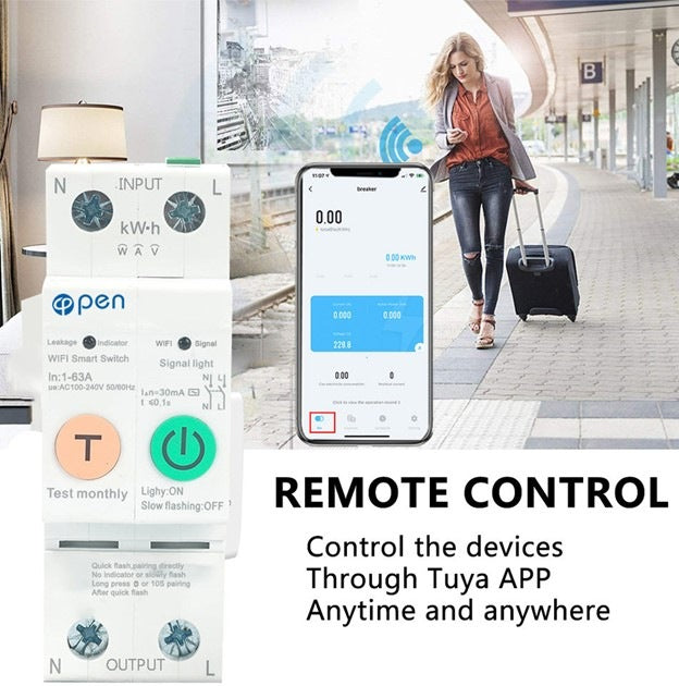 Tuya, Open Smart Circuit Breaker 2P With Leakage Metering Rs485