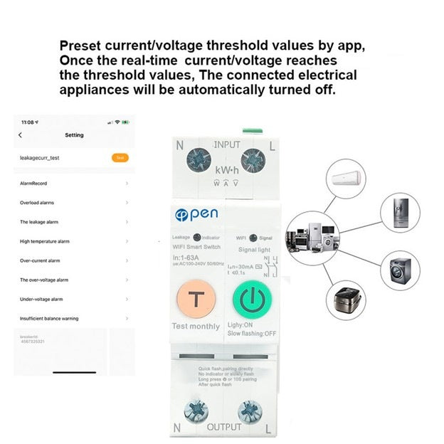 Tuya, Open Smart Circuit Breaker 2P With Leakage Metering Rs485