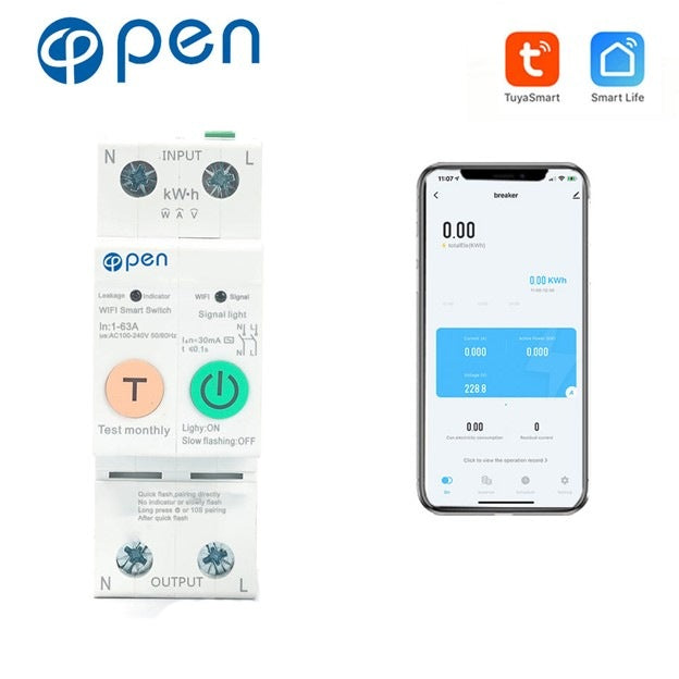 Tuya, Open Smart Circuit Breaker 2P With Leakage Metering Rs485