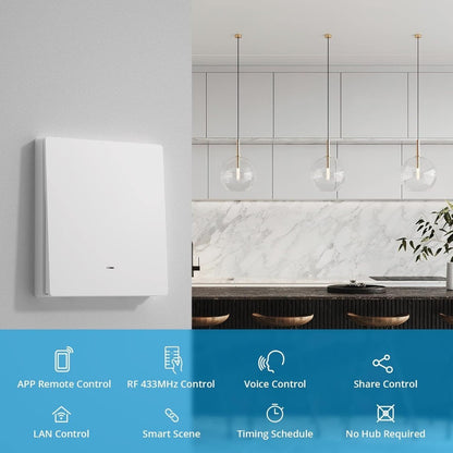 Tuya Wifi Push Button Wall Switch N+L, 1 Gang Works With Alexa Google Home