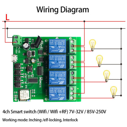Ewelink Wifi+Rf Switch 4 Channel + Case Ac85-250V 10A