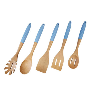 Tessie - Jessie 5-Piece Kitchen Utensil Set with Holder – Bamboo - Silicone, SK-8014