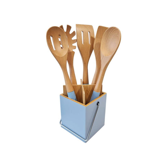 Tessie - Jessie 5-Piece Kitchen Utensil Set with Holder – Bamboo - Silicone, SK-8014