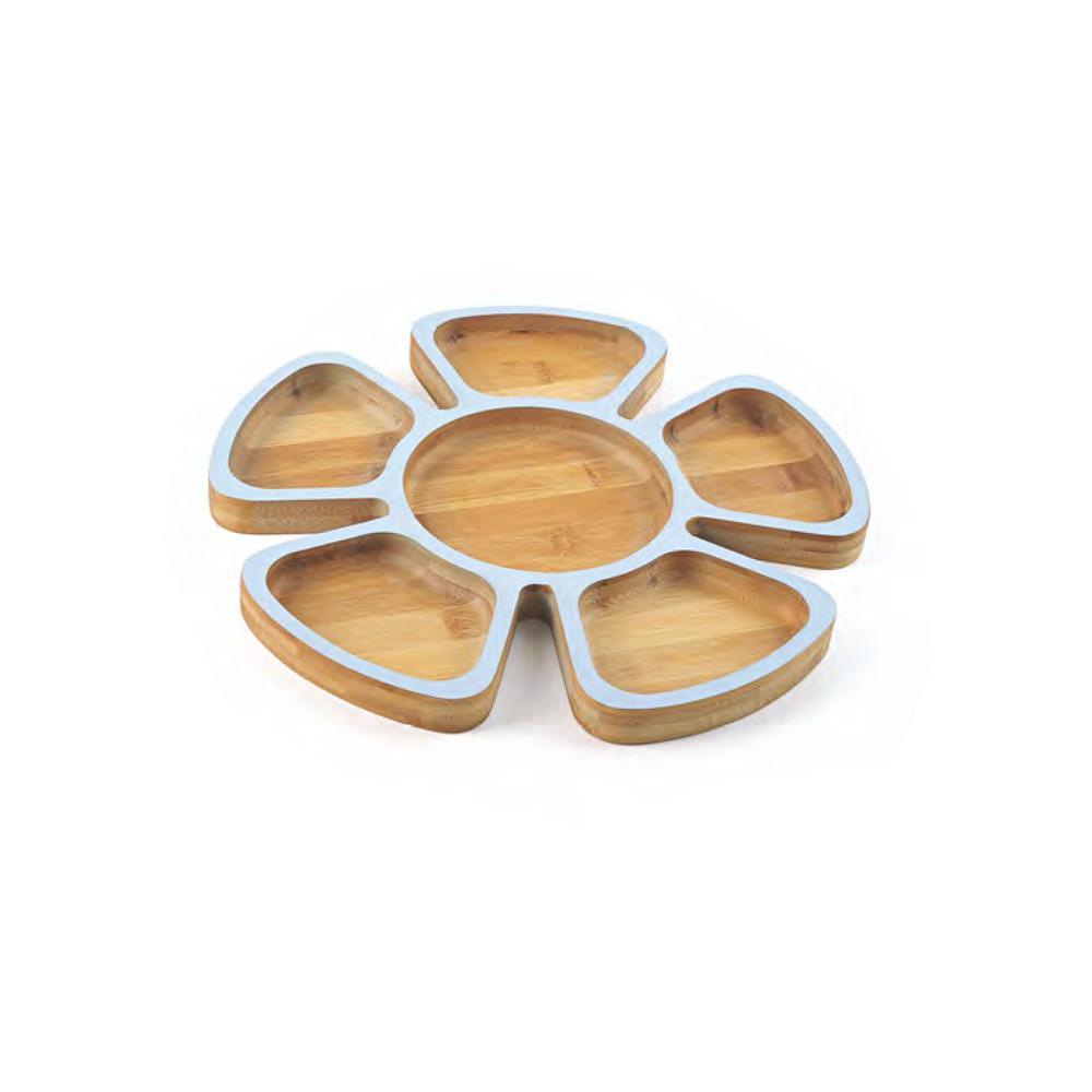 Tessie - Jessie Bamboo Snacks Bowl, 6-Part Flower Shape – Blue - Wood, SK-9111