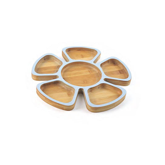 Tessie - Jessie Bamboo Snacks Bowl, 6-Part Flower Shape – Blue - Wood, SK-9111