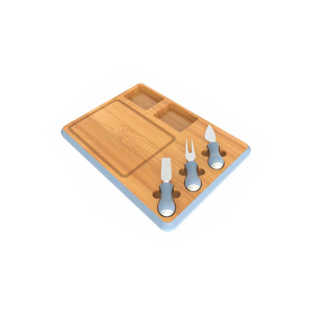 Tessie - Jessie Cheese Cutting - Serving Set – 3 Stainless Steel Knives + Bamboo Board, SK-9313